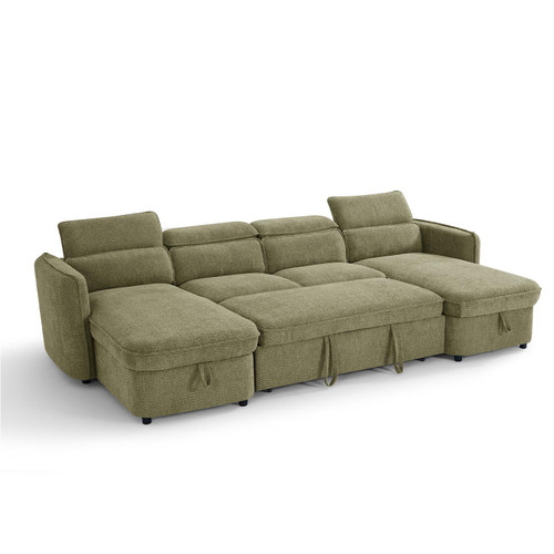 Ria Fabric U-Shaped Sofa with Storage & Headrests