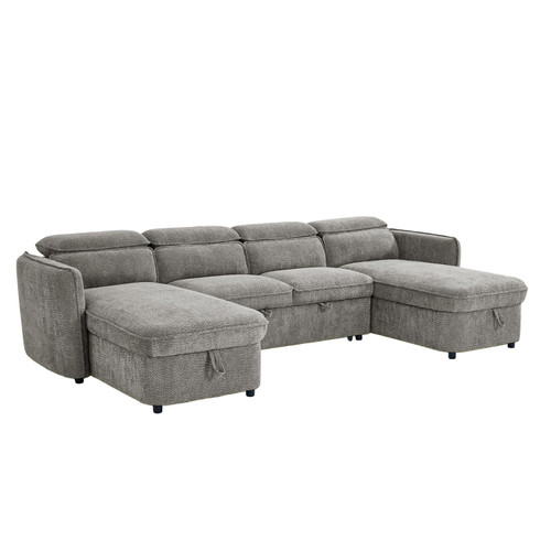 Ria Fabric U-Shaped Sofa with Storage & Headrests