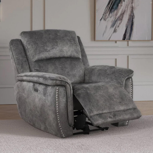 Mendoza Electric Reclining Grey Plush Velvet 3 + 1 + 1