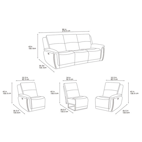 Mendoza Electric Reclining Grey Plush Velvet 3 + 1 + 1