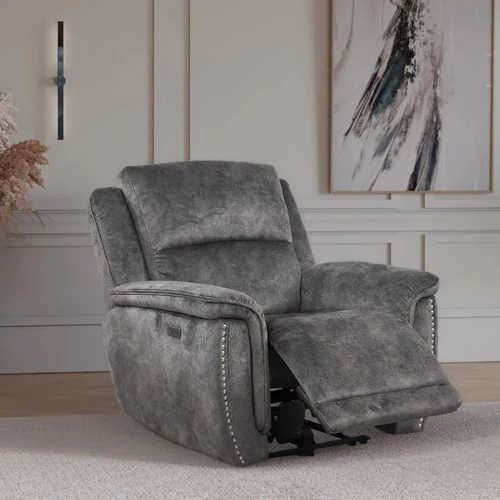 Mendoza Electric Reclining Grey Plush Velvet Armchair