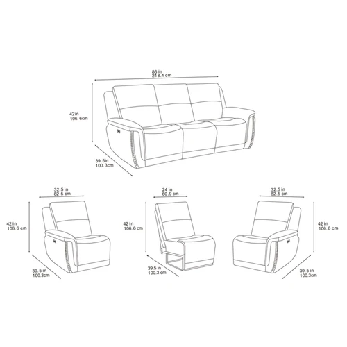 Mendoza Electric Reclining Grey Plush Velvet 3 Seater Sofa
