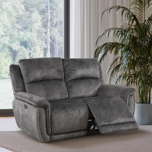 Mendoza Electric Reclining Grey Plush Velvet 2 Seater Sofa