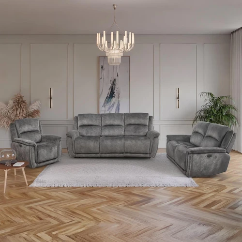 Mendoza Electric Reclining Grey Plush Velvet 3 + 2 + 1