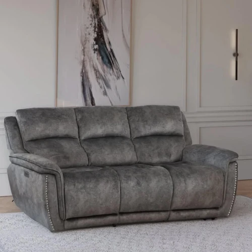 Mendoza Electric Reclining Grey Plush Velvet Sofa Suite