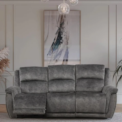 Mendoza Electric Reclining Grey Plush Velvet Sofa Suite