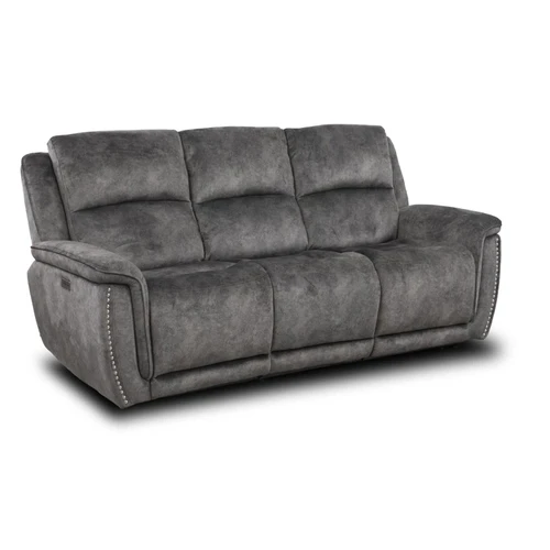 Mendoza Electric Reclining Grey Plush Velvet Sofa Suite
