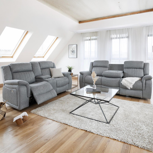 Linden Grey Fabric Reclining Sofa Suite 3 + 2 + 1