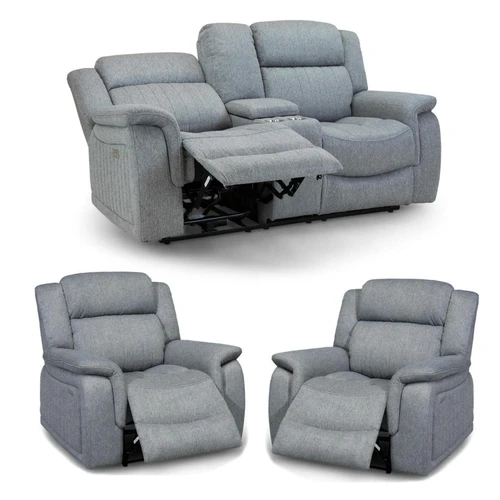 Linden Grey Fabric Reclining Sofa Suite 2 + 1 + 1