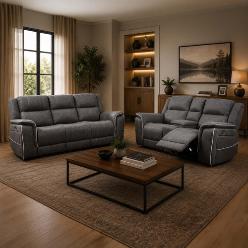Anna Electric Reclining Grey Sofa Suite