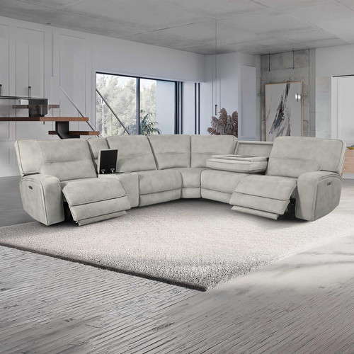 Caleb Electric Reclining L Shaped 5 Seater Corner Sofa Aspen Latte