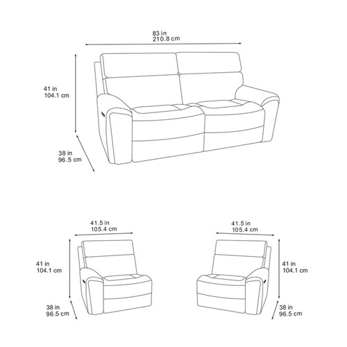Lois Midnight Black Electric Reclining Sofa Suite 3 + 2