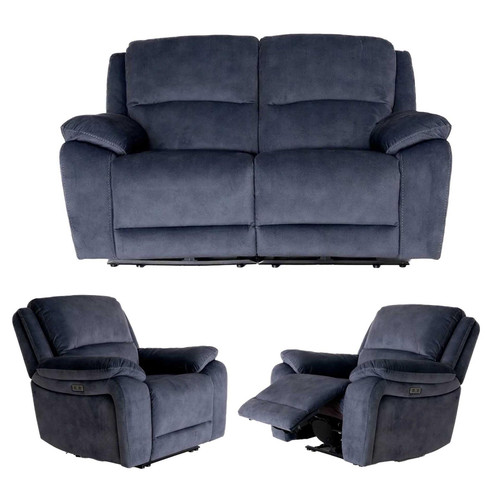 Bella Ink Grey Electric Reclining 3 Piece Sofa Suite 2 + 1 + 1