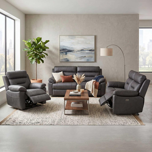 Lucy Ink Grey Electric Reclining 3 Piece Sofa Suite 3 + 2 + 1