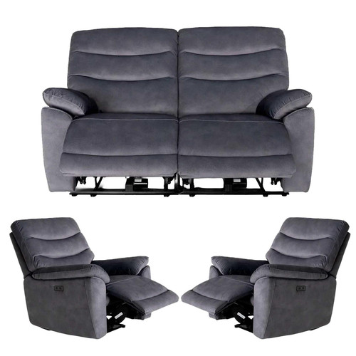 Tilly  Charcoal Electric Reclining 3 Piece Sofa Suite 2 + 1 + 1