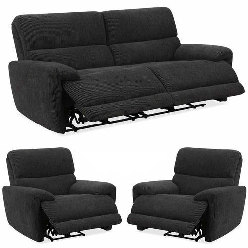 Carla Midnight Black Electric Reclining 3 Piece Sofa Suite 3 + 1 + 1