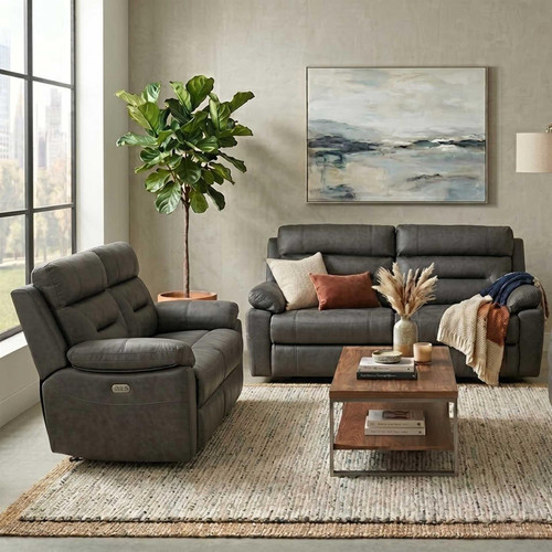 Lucy Ink Grey Electric Reclining Sofa Suite 3 + 2