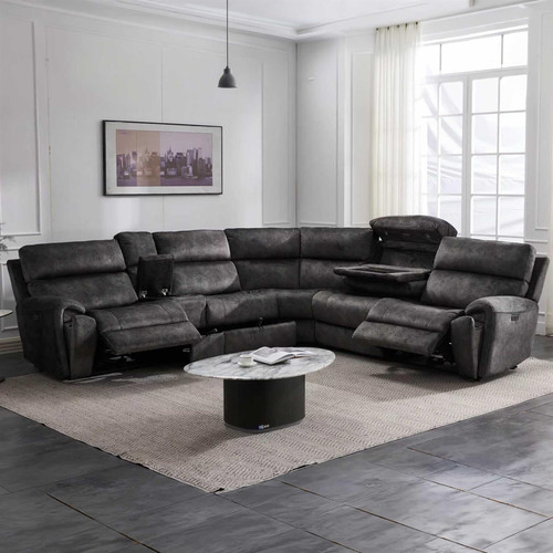 Valtos Electric Reclining Corner Sofa 5 Seater Chocolate or Grey