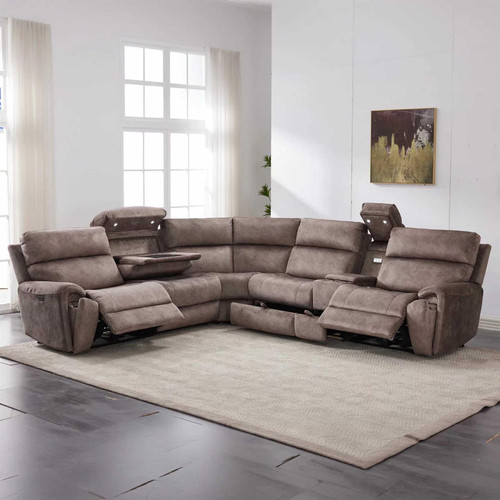 Valtos Electric Reclining Corner Sofa 5 Seater Chocolate or Grey