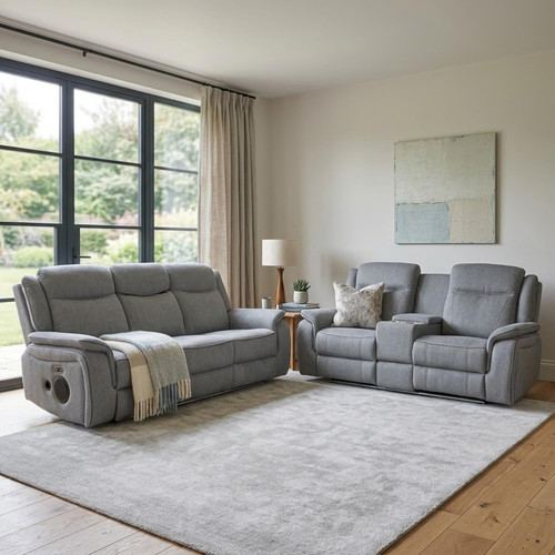 Milano Electric Reclining Grey Fabric Sofa Suite