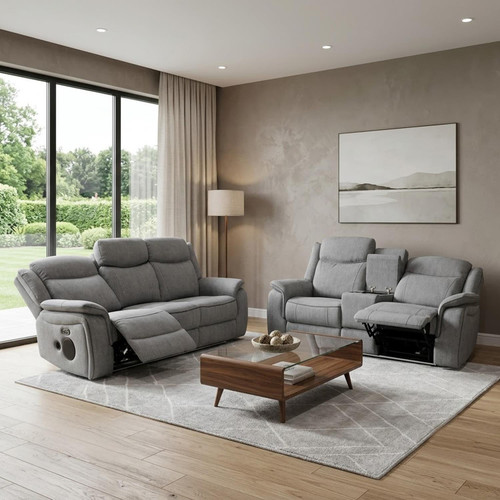 Milano Electric Reclining Grey Fabric Sofa Suite