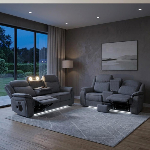 Milano Electric Reclining Grey Fabric Sofa Suite