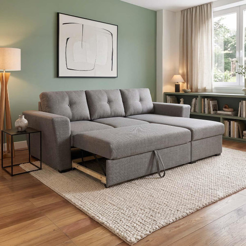 Oregon Universal Corner Sofa Bed Spill Resistant Fabric Beige or Grey