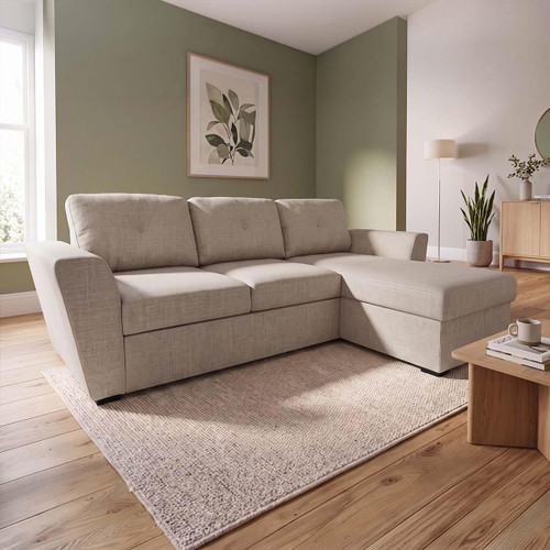 Oregon Universal Corner Sofa Bed No Spill Fabric Beige or Grey