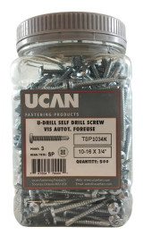 10-16 X 3/4" SP/3 U-DRILLS, Z/P, JUG OF 500 PCS