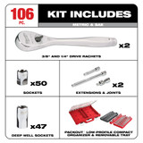 1/4" and 3/8" Metric & SAE Ratchet and Socket Set with PACKOUT™ Low-Profile Organizer (106 pcs)
