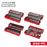 242 PC 1/4",3/8".&1/2" DR METRIC & SAE RATCHET & SOCKET SET WITH TRAYS for PACKOUT DRAWERS  (226650)