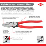 9-1/2" High Leverage Lineman's Pliers New England Head
