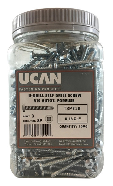 8-18 X 1" SP/2 U-DRILLS, Z/P, JUG OF 1000 PCS