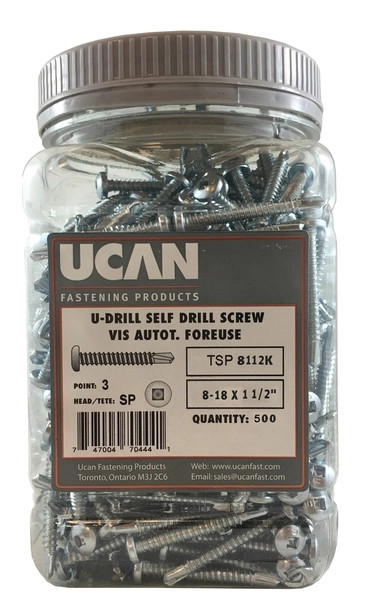 8-18 X 1-1/2" SP/2 U-DRILLS, Z/P, JUG OF 500 PCS