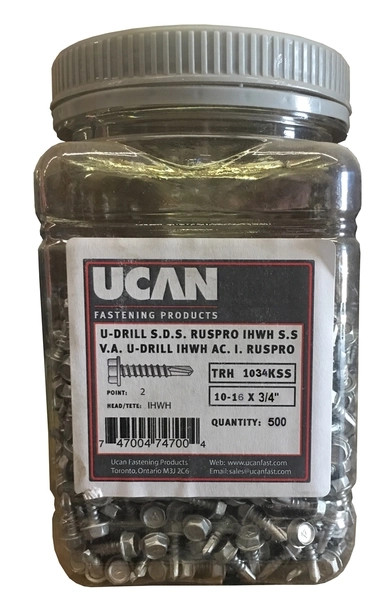 10-16 X 3/4" IHWH/3 U-DRILLS, 410 SS, RUSPRO, JUG 