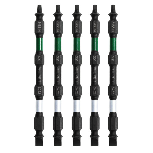 PHLiPBiT SL7SQ1 4" #848814 Double EndedImpact Bit Silver/Green (226227)