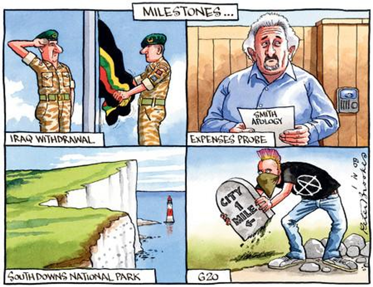 British Porn Cartoons - 26435761-Milestones. . . showing the British Army as they withdraw from  Iraq, Jacqui Smith s husband apologising for watching porn at the expense  of tax payer, The South Downs gaining National park
