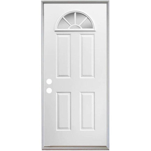 38" x 80" Sunburst Primed Fiberglass Prehung Inswing House Type Exterior Door