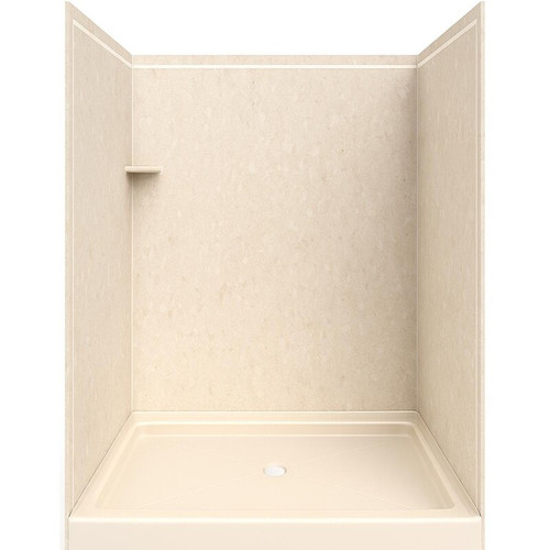 Lyons Elite 54" x 27" Almond Center-Drain Fiberglass Shower Pan with 80" Calabria Flexstone Wall Surround Replacement Kit