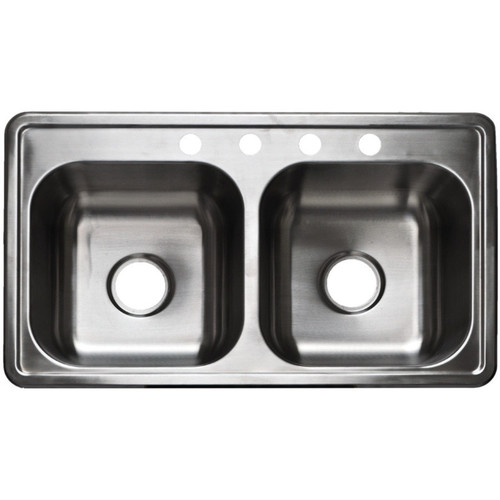 33" x 19" Stainless Steel Double Bowl Sink