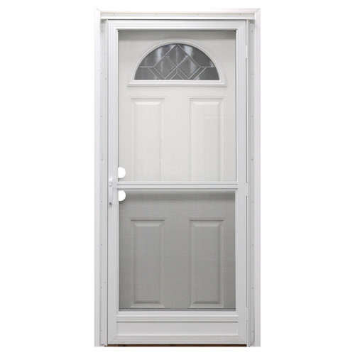 34" x 76" 6-Panel Fiberglass Combo Door - Decorative Sunburst Window