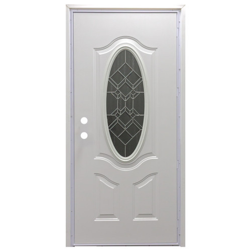 36" x 80" 6-Panel Outswing Fiberglass Door - Oval Window