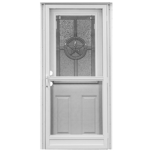 36" x 76" 6-Panel Fiberglass Combo Door - Texas Star Window - Conventional Storm Door