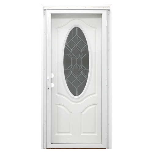 34" x 80" 6-Panel Fiberglass Combo Door - Oval Window