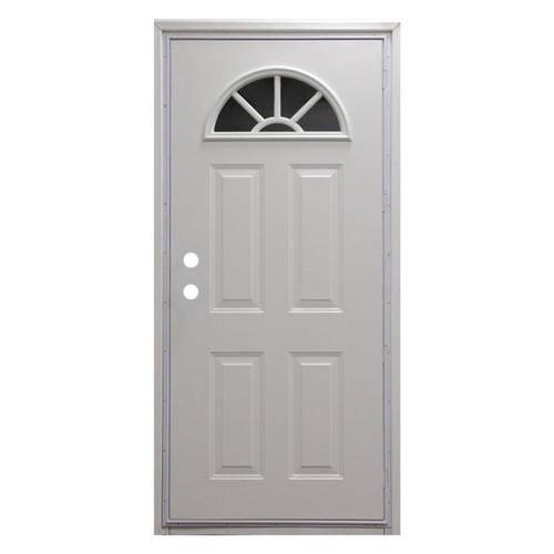 34" x 76" 6-Panel Outswing Steel Door - Sunburst Window