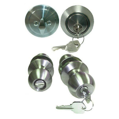 Stainless Steel Keyed Entry Knob and Single Cylinder Deadbolt Combo Pack - Keyed Alike