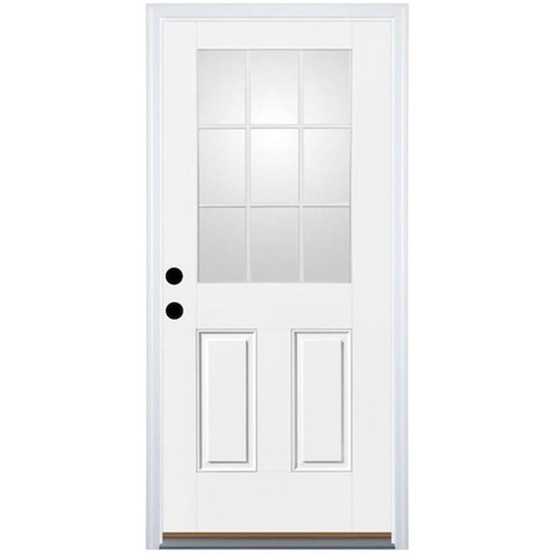 34" x 80" 9 Lite Primed Fiberglass Prehung Inswing House Type Exterior Door