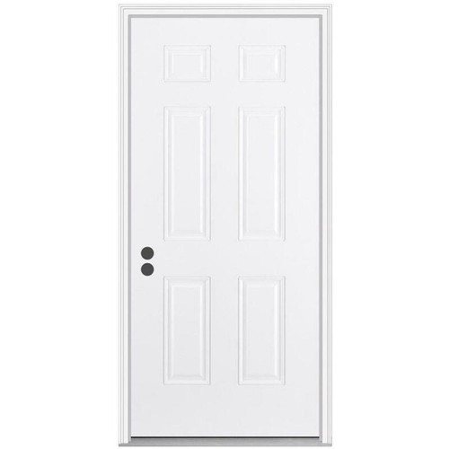 38" x 78" 6-Panel Primed Fiberglass Prehung Inswing House Type Exterior Door