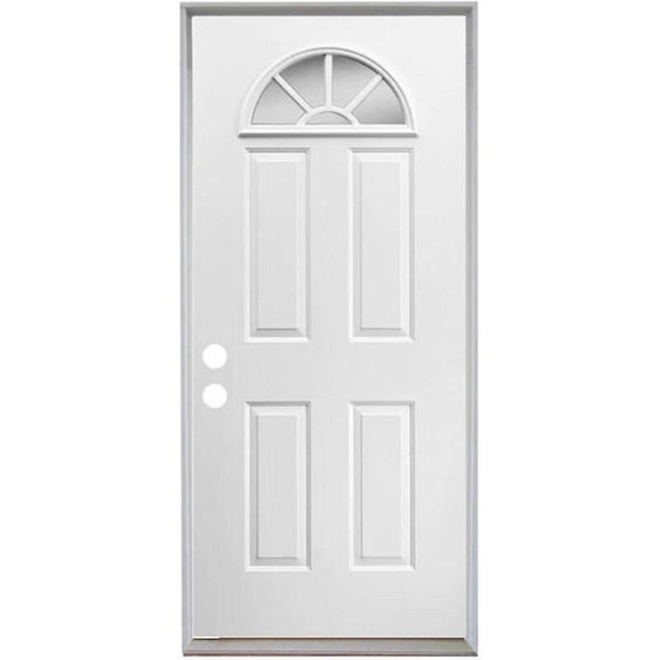 34" x 78" Sunburst Primed Fiberglass Prehung Inswing House Type Exterior Door