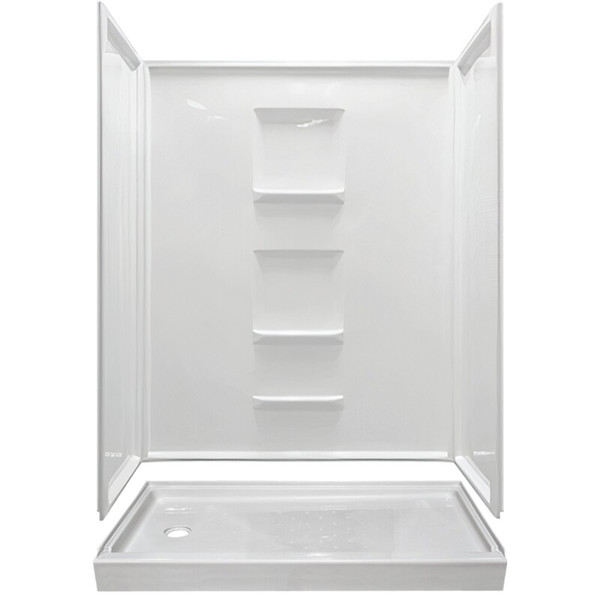 Lyons Elite 60" x 30" Fiberglass Shower Replacement Kit with 74" Linear Shower Wall Surround - White